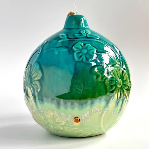 NEW Handmade Floral Turquoise Ceramic Bird House/Feeder - Picture 3 of 3